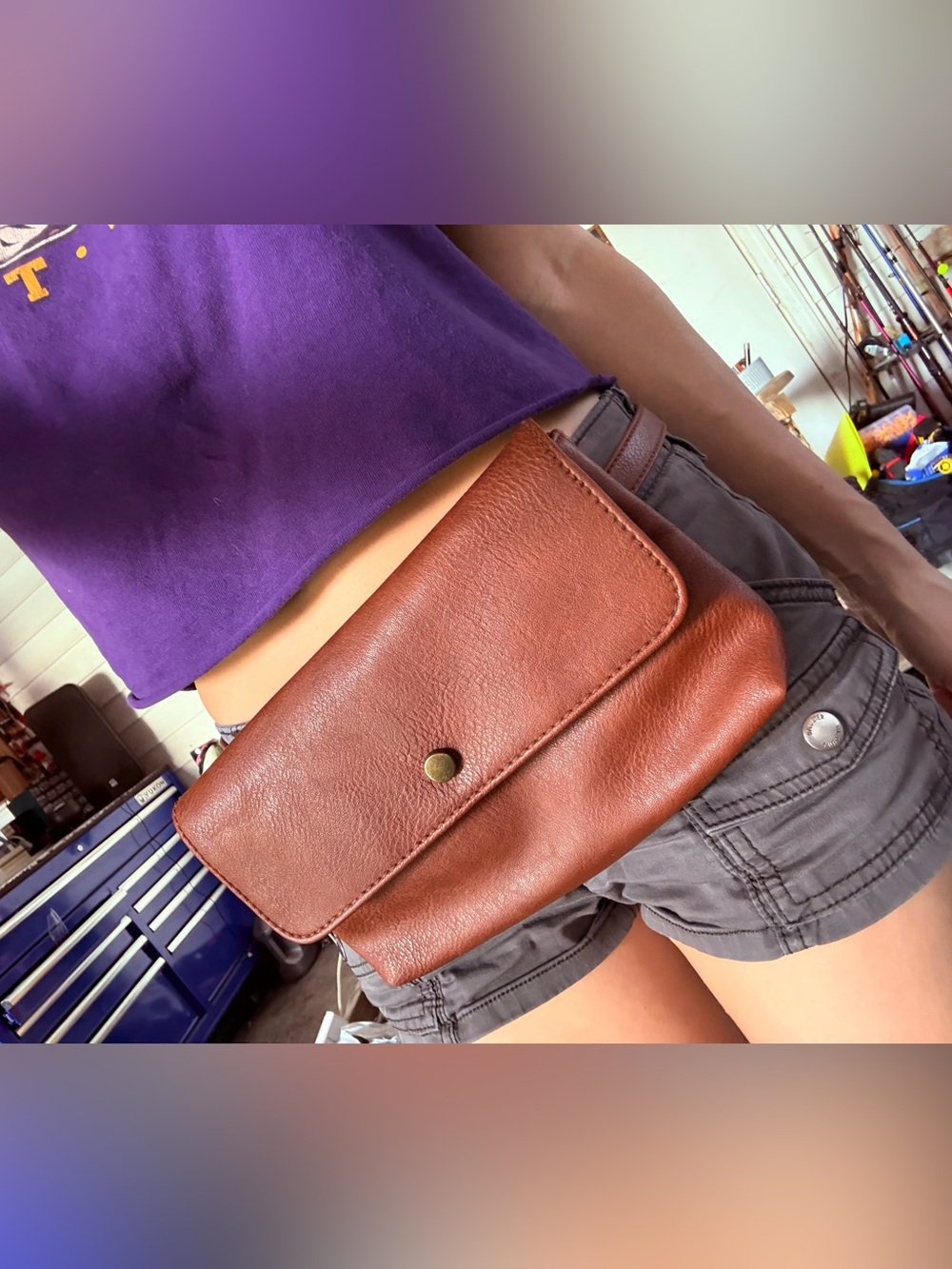Leather Waist Bag Belt Purse - Brown